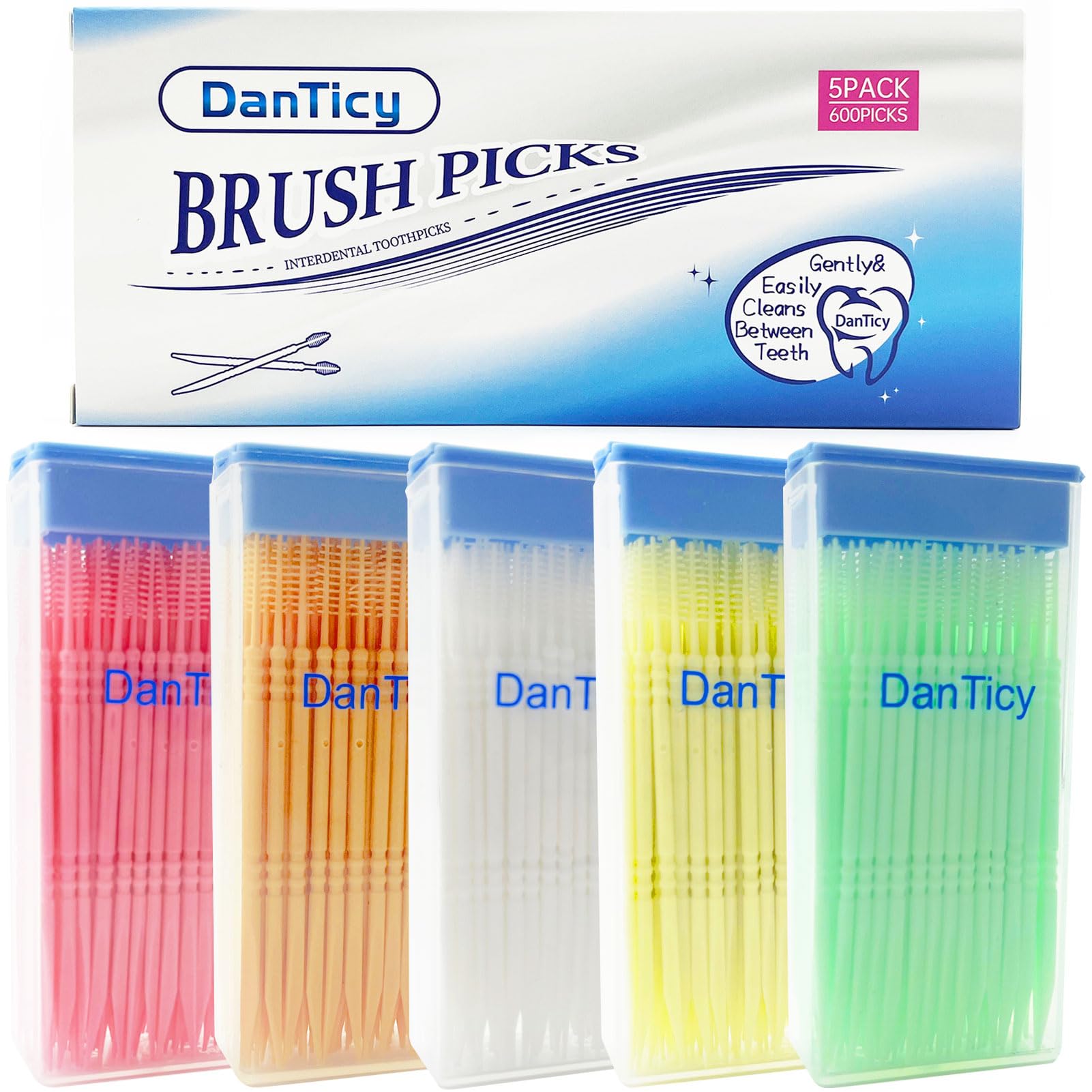DanTicy Interdental Toothpicks outer packaging showing 600pcs in a pack of 5