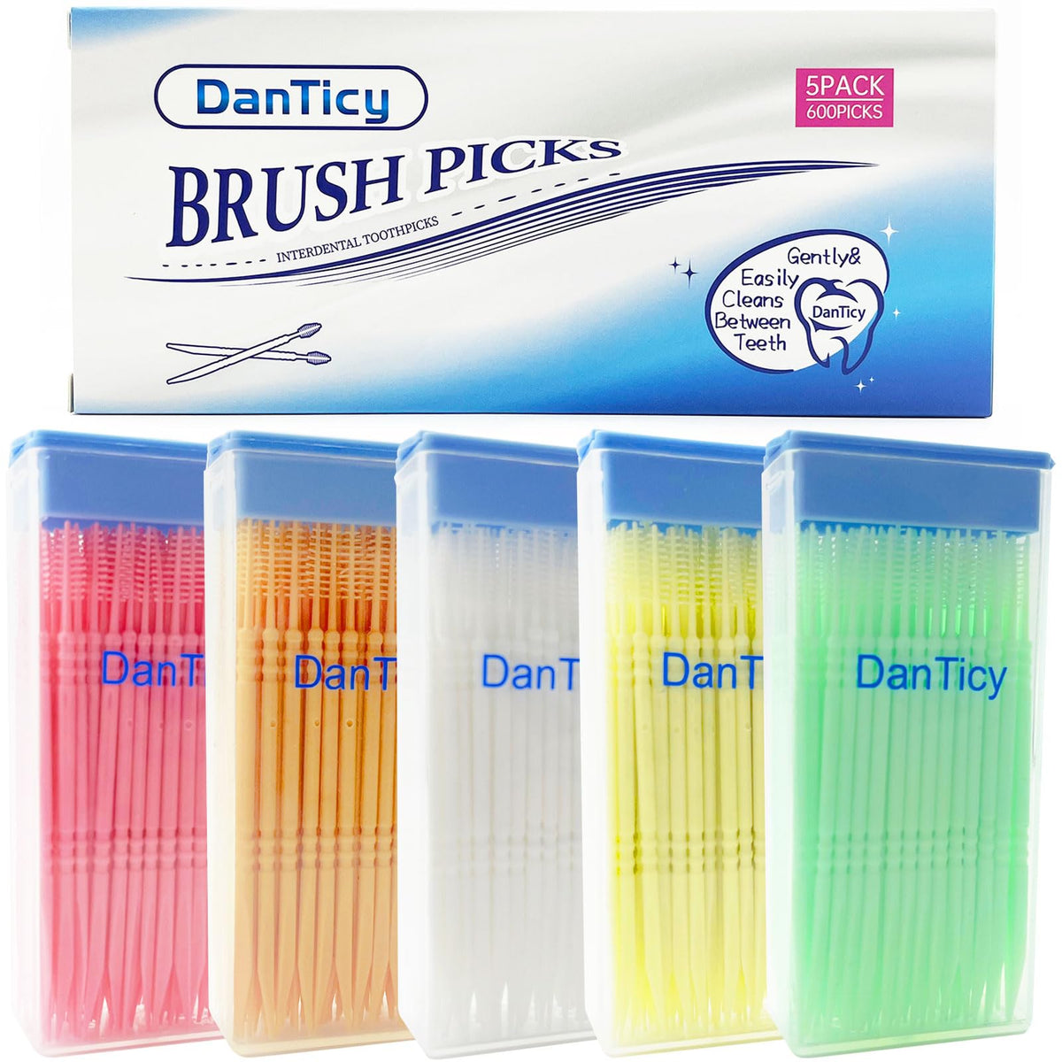 DanTicy Interdental Toothpicks outer packaging showing 600pcs in a pack of 5