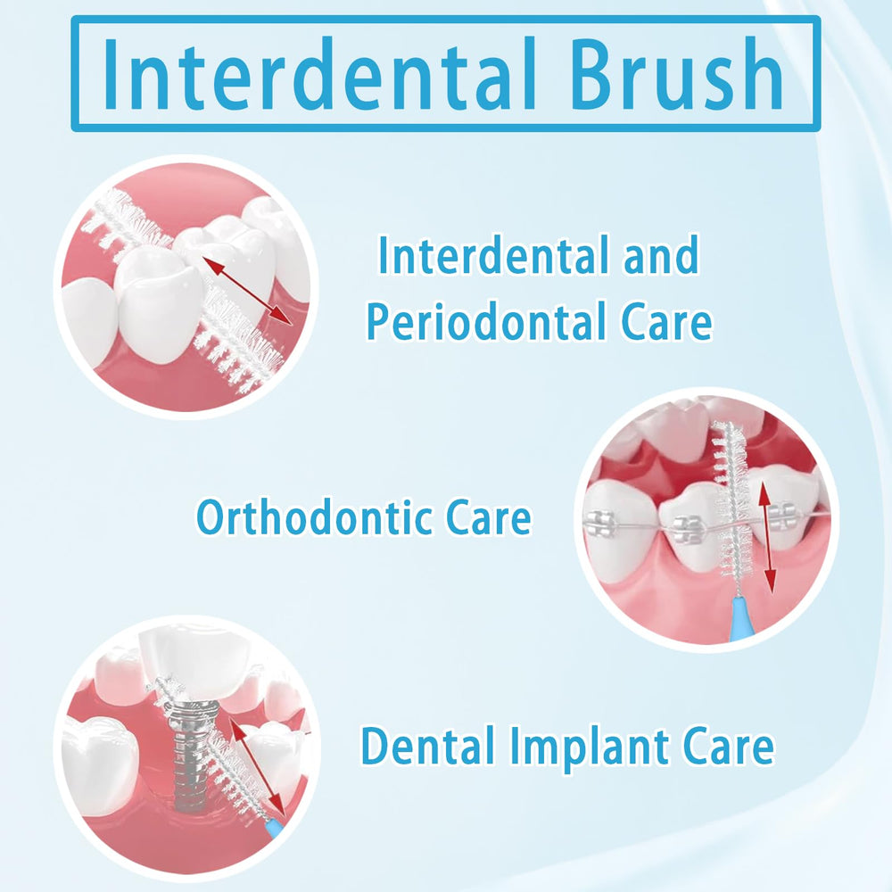 Close-up of slim interdental brush head for hard-to-reach spaces