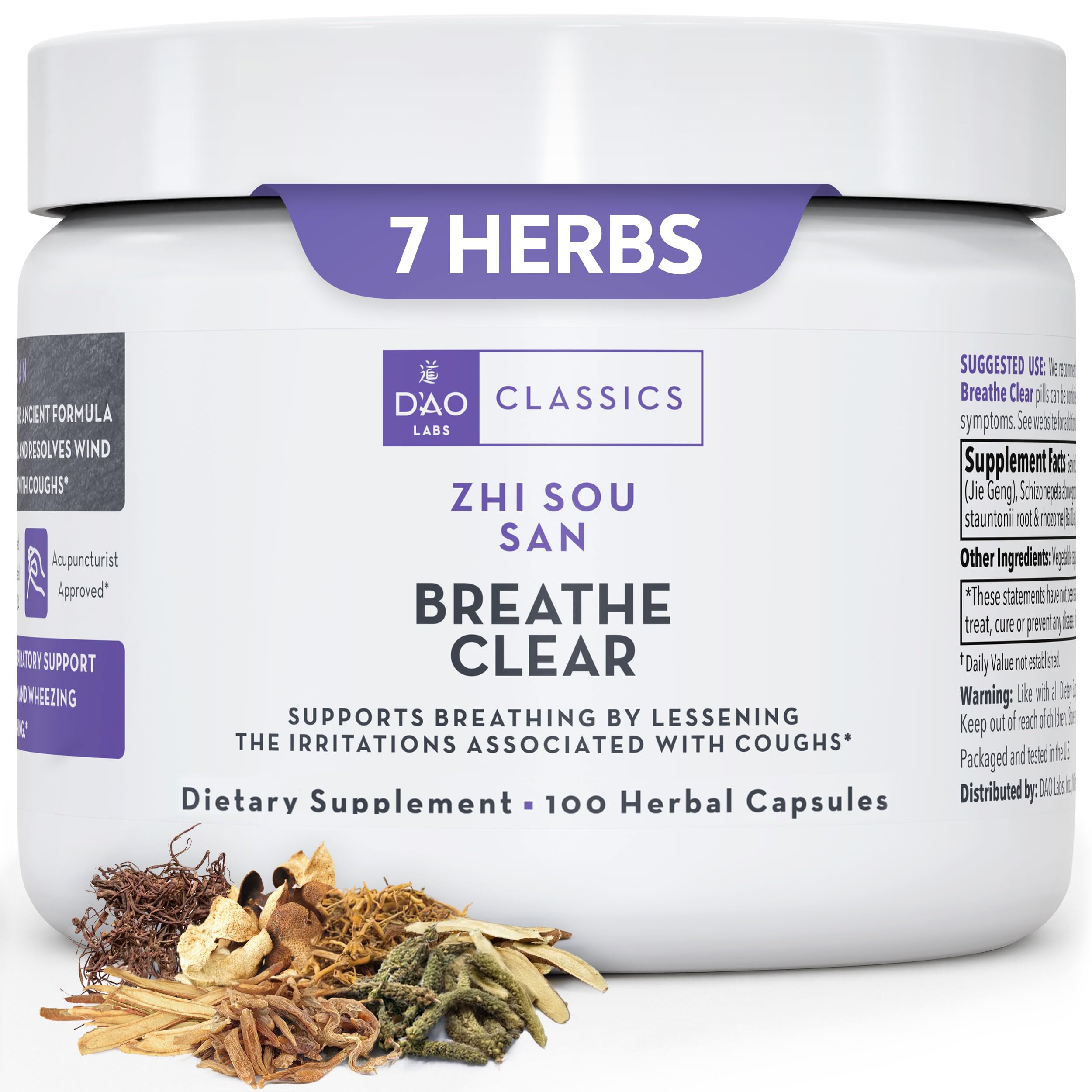 D’AO Labs Breathe Clear bottle front view - 100 capsules