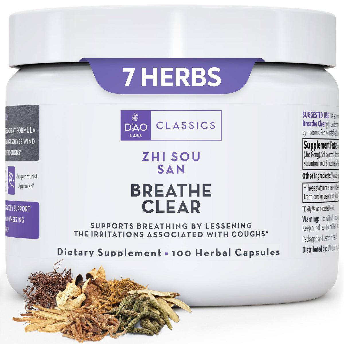 D’AO Labs Breathe Clear bottle front view - 100 capsules