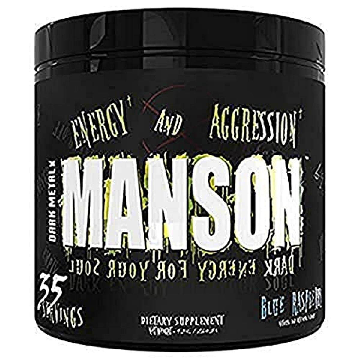 Dark Metal Manson blue raspberry tub ready to energize your workout