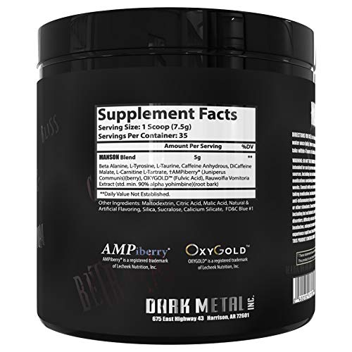 Dark Metal Manson scoop dispensing pre-workout for consistent servings