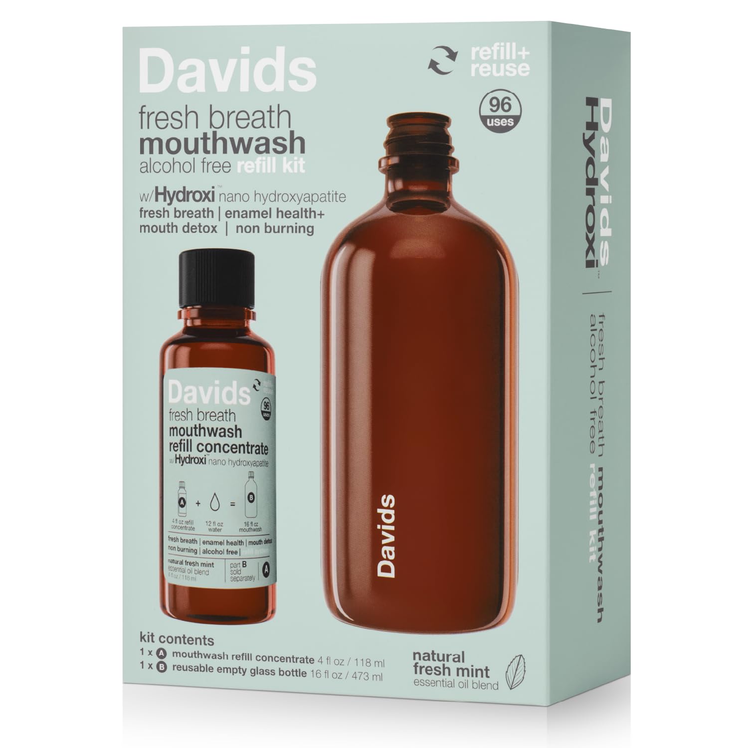 Davids Hydroxi Fresh Breath Starter Kit bottle with packaging
