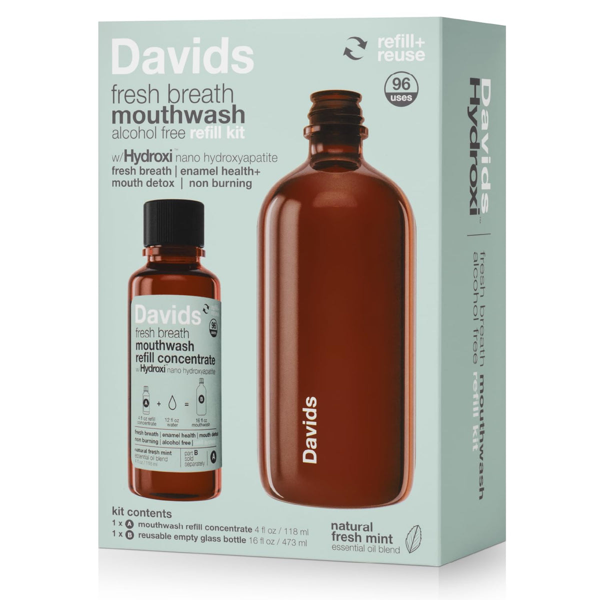 Davids Hydroxi Fresh Breath Starter Kit bottle with packaging