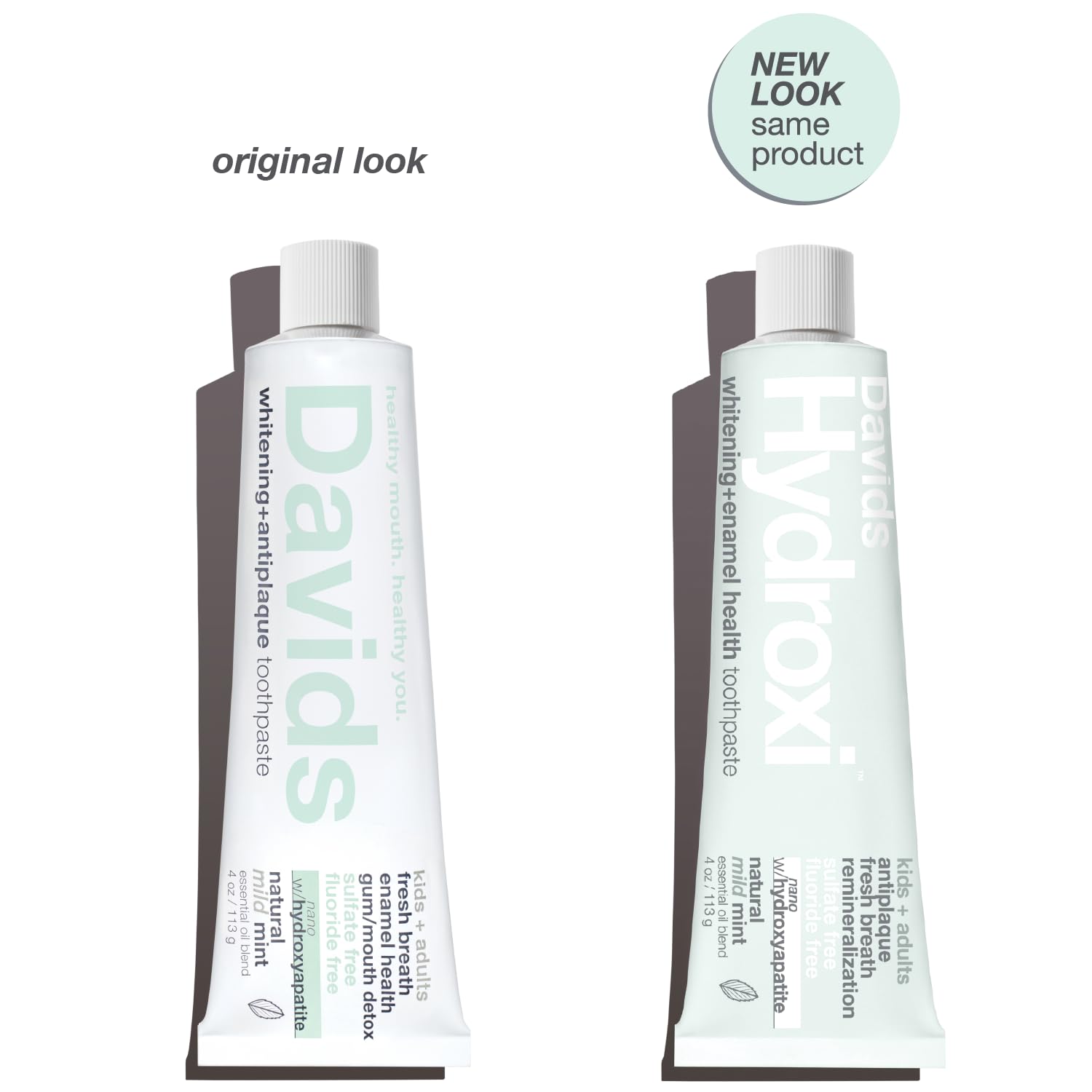 Close-up of toothpaste label highlighting fluoride-free and SLS-free