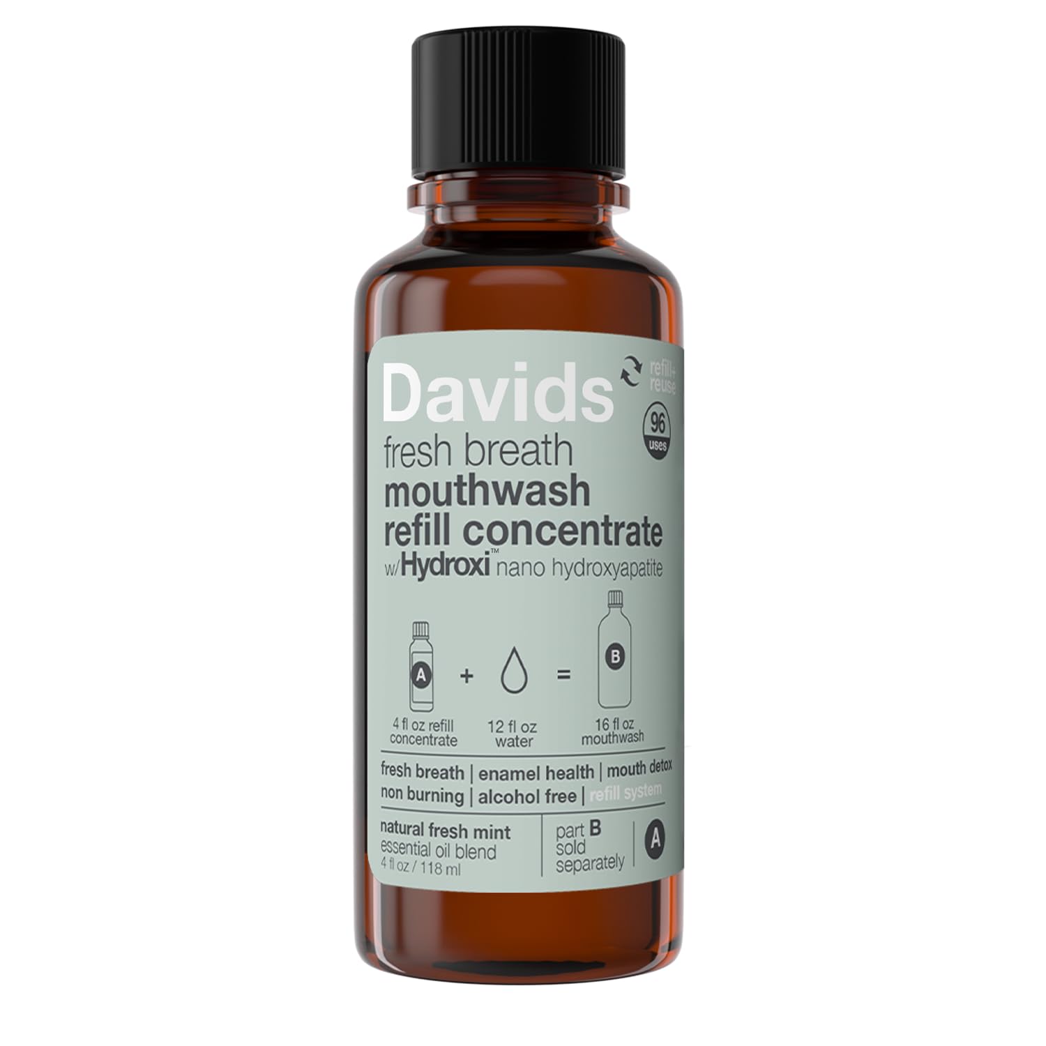 Davids Hydroxi Nano-Hydroxyapatite Mouthwash Refill bottle and 16 oz concentrate