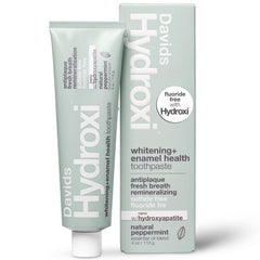Davids Hydroxi toothpaste hero image with mint and tube