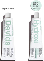 Packaging display showing Davids Hydroxi 3-pack toothpaste