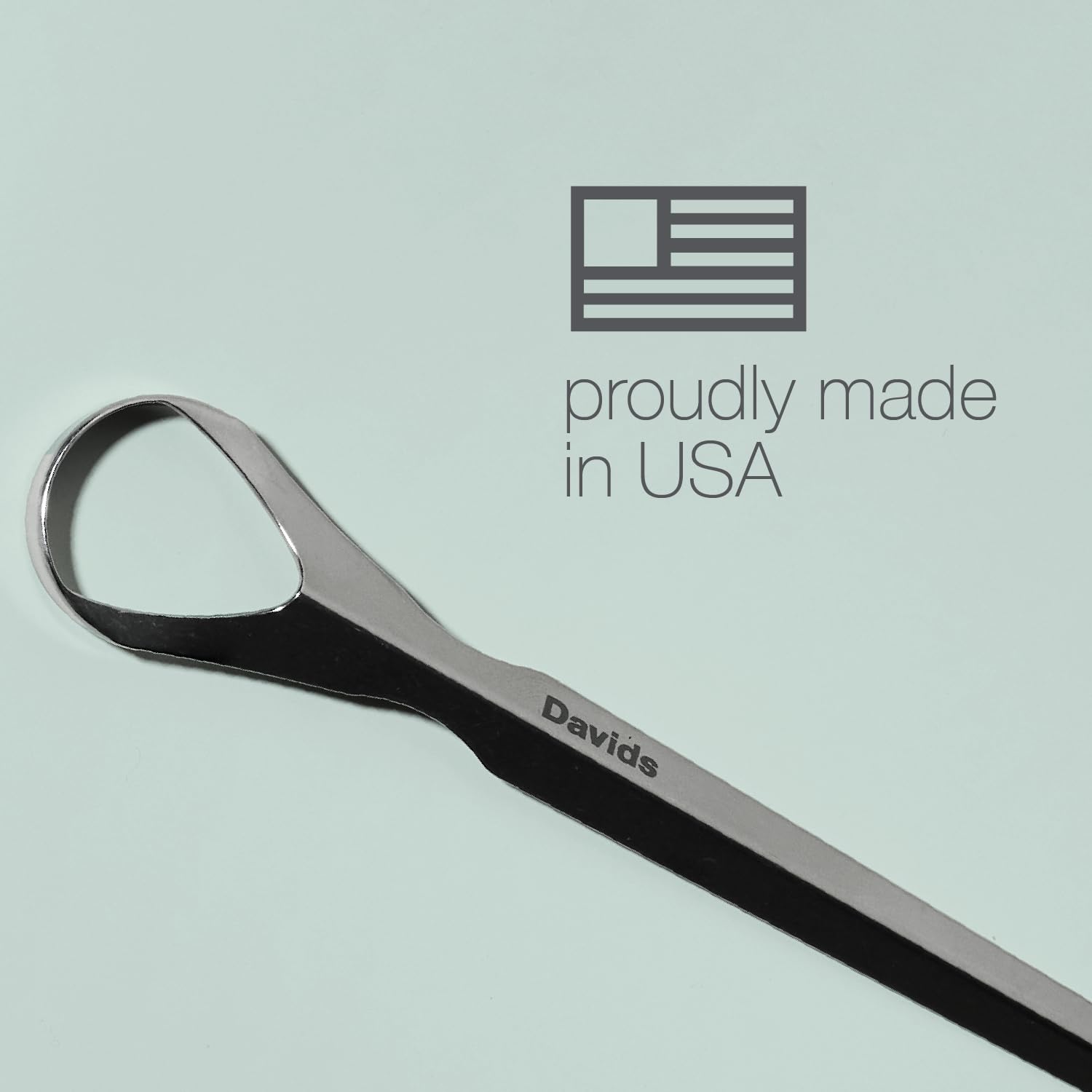 Product shot of Davids Tongue Scraper with clean white background
