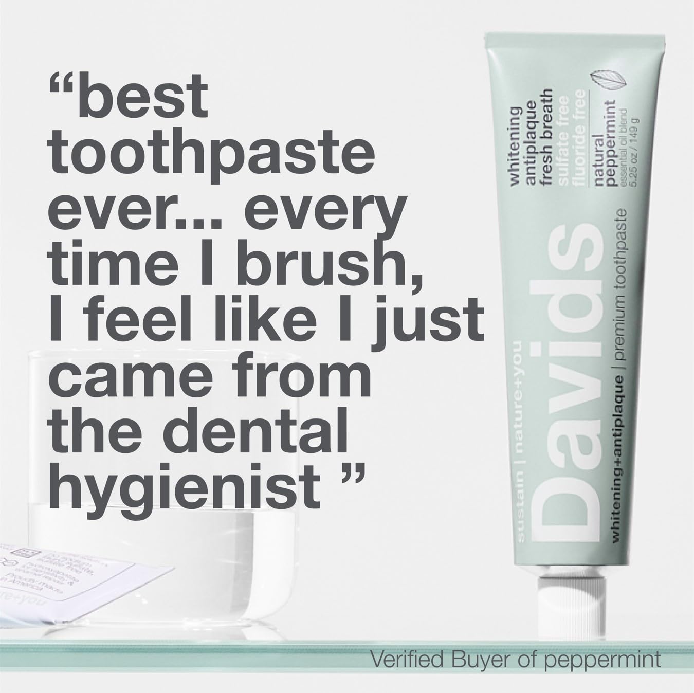 EWG Verified badge on Davids toothpaste packaging