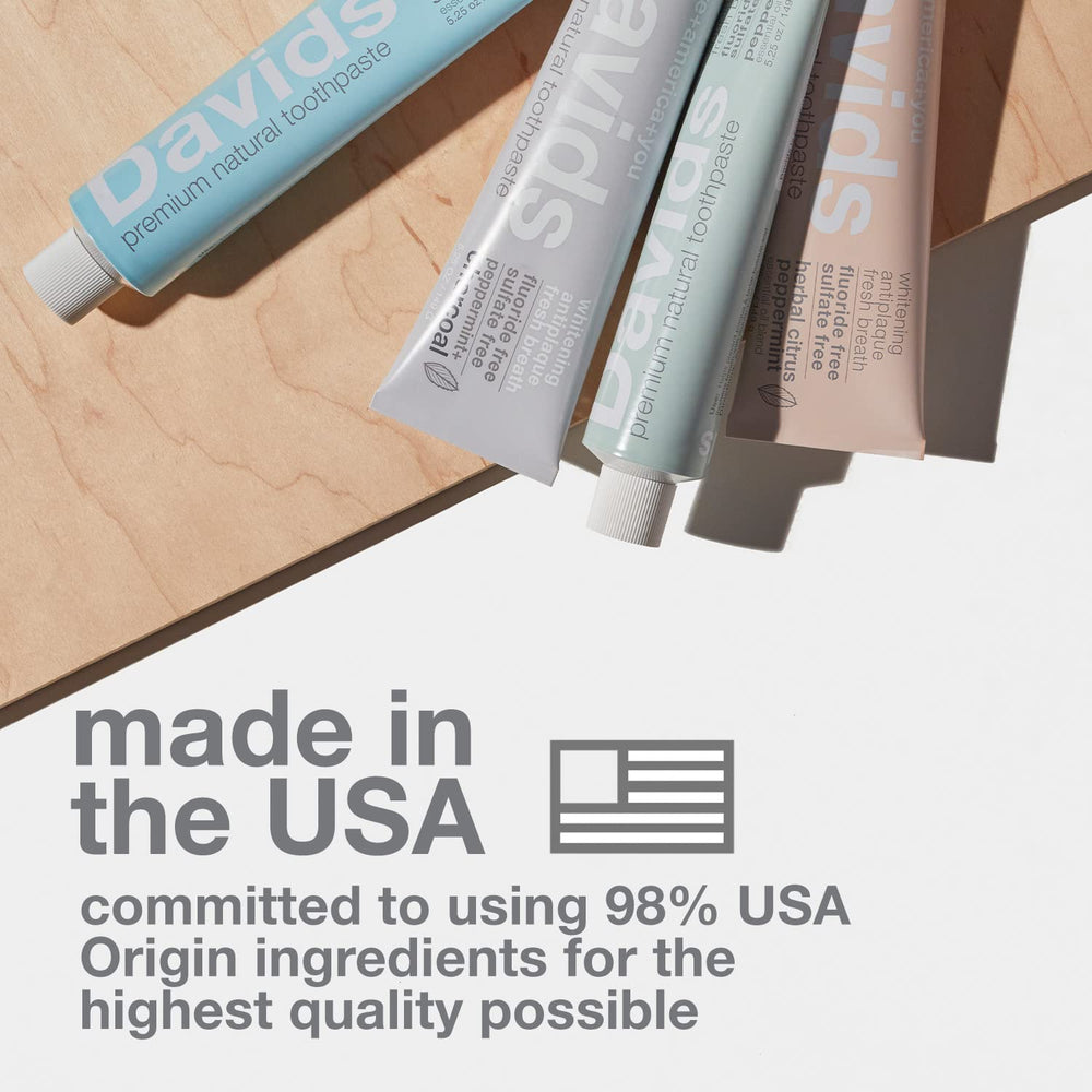 Davids toothpaste on counter with packaging