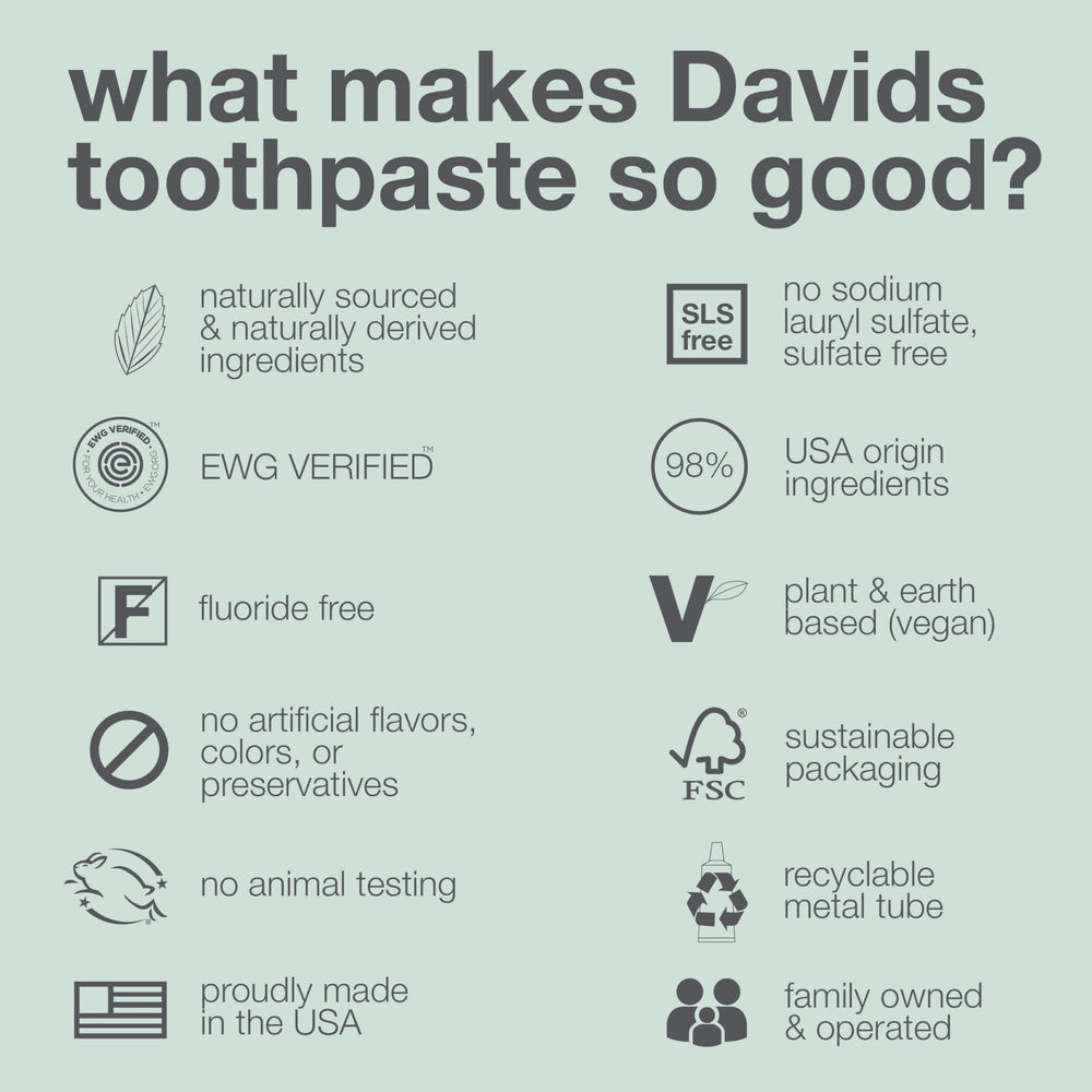 Vegan, sulfate-free Davids toothpaste label
