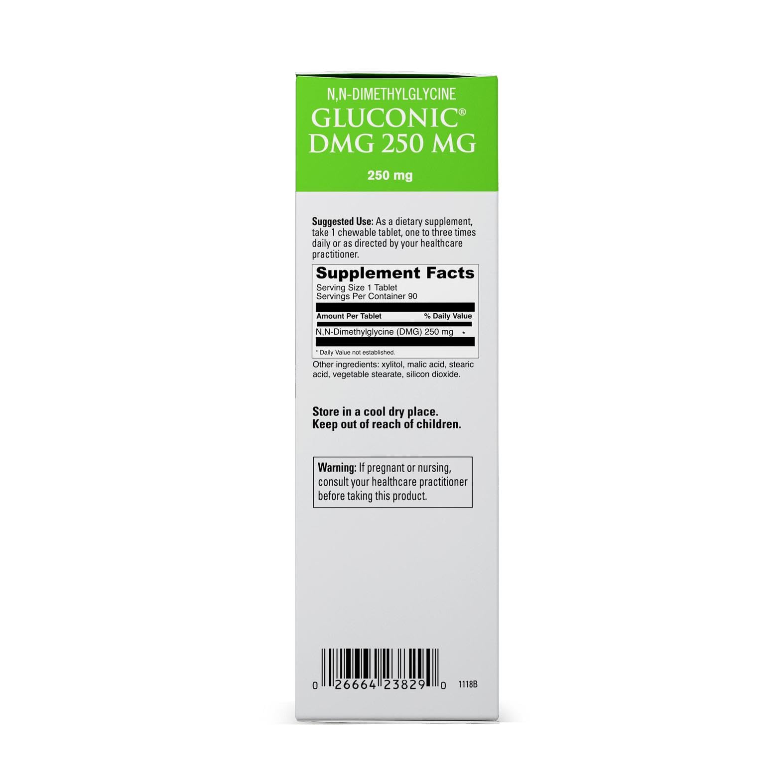Product packaging hero image for DaVinci Gluconic DMG 250mg chewables