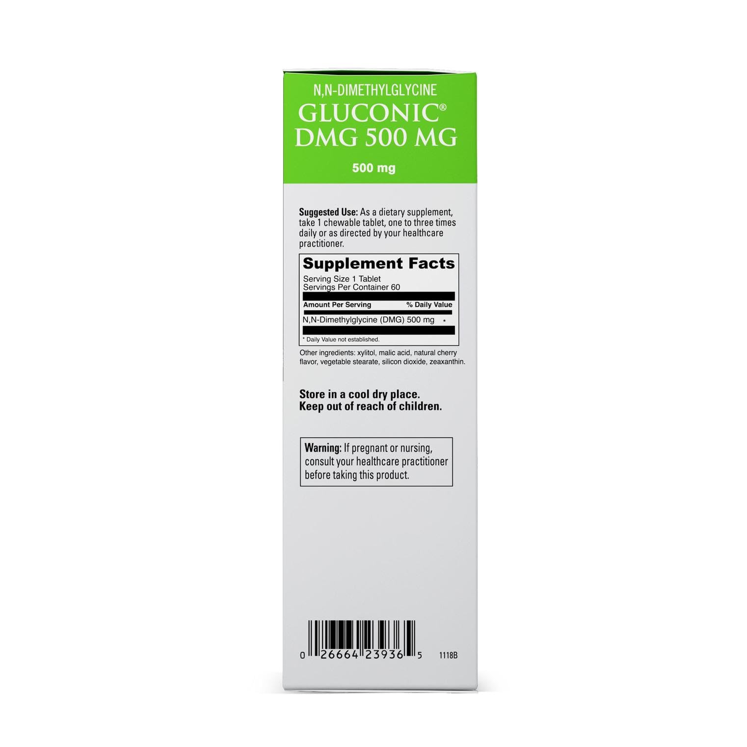Bottled DAVINCI Gluconic DMG 500 mg with label