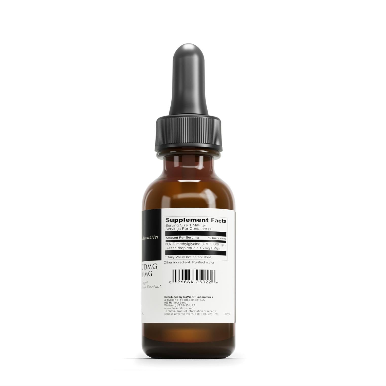 Close-up of Davinci Gluconic DMG Liquid bottle label