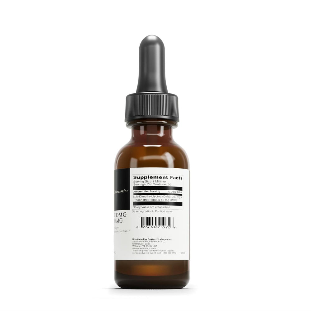 Close-up of Davinci Gluconic DMG Liquid bottle label