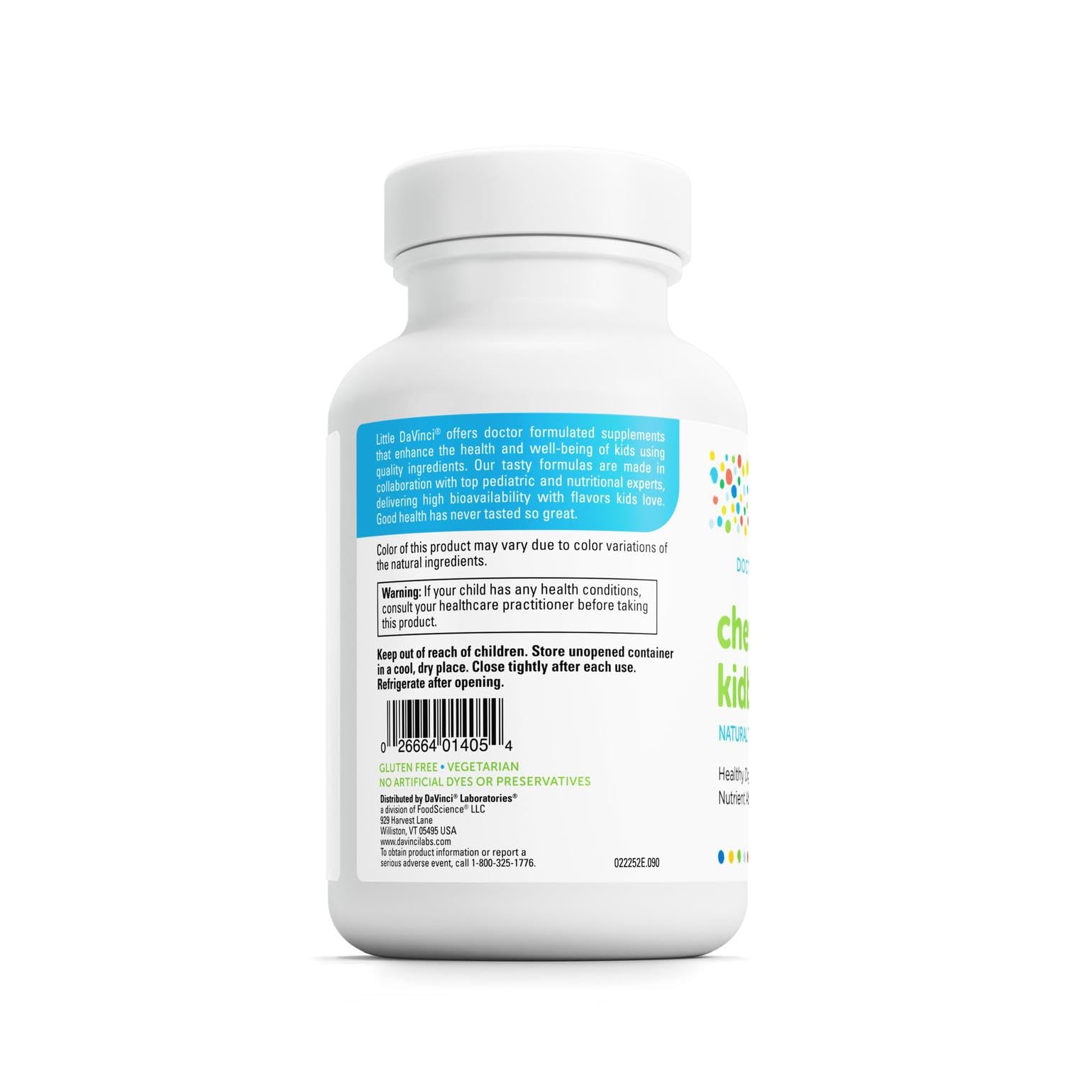 Close-up of a tropical fruit flavor DAVINCI Kidbiotic chewable tablet