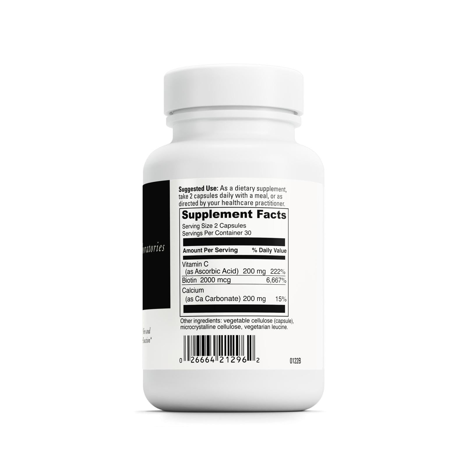 Back label with supplement facts of DAVINCI Labs Biotin