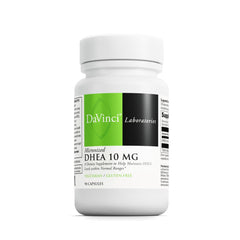 Front view of DaVinci Labs DHEA 10mg bottle with 90 capsules