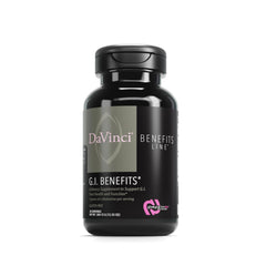 DAVINCI Labs GI Benefits powder bottle with scoop for digestive health