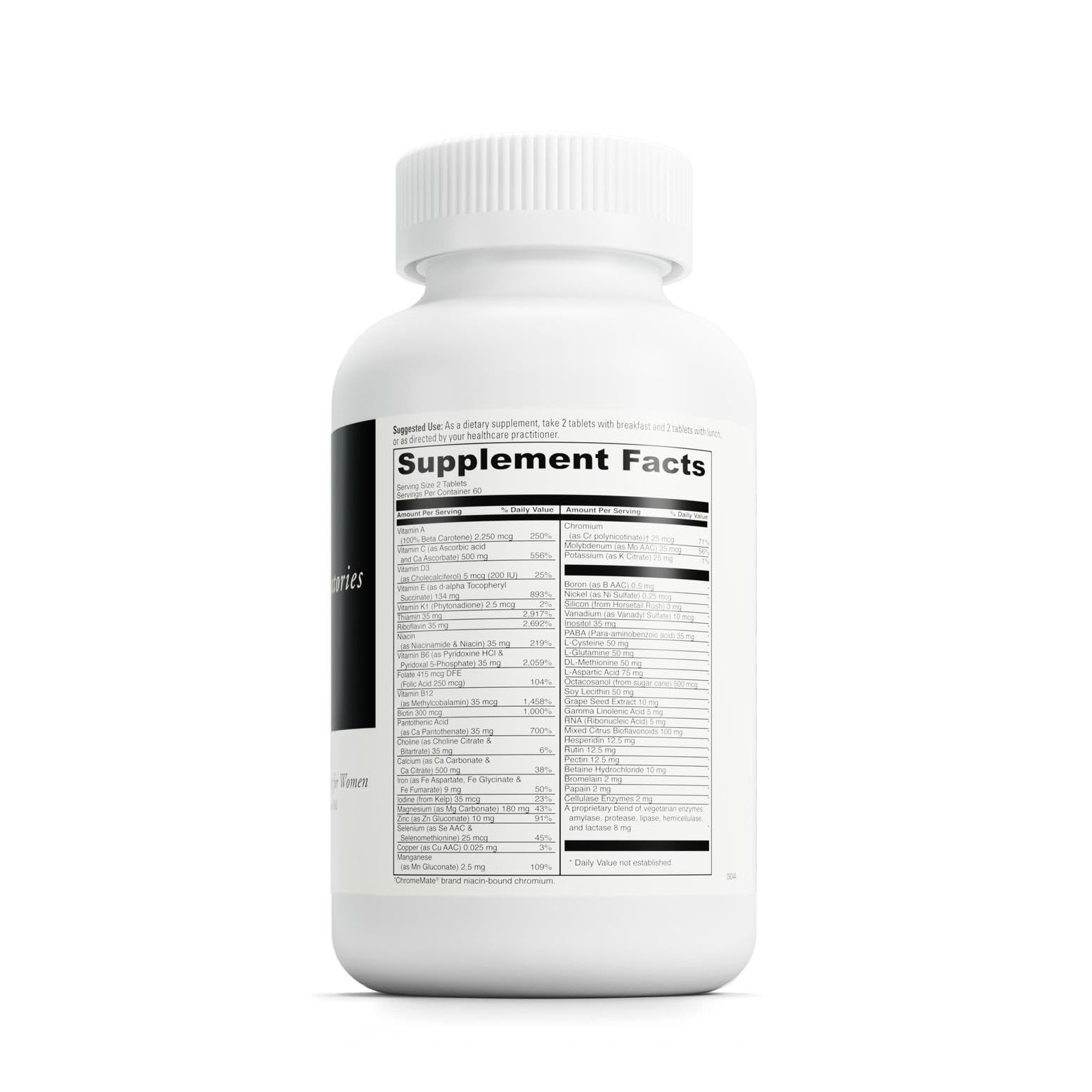 Label back nutrition facts for DaVinci Labs Spectra Woman 120 tablets