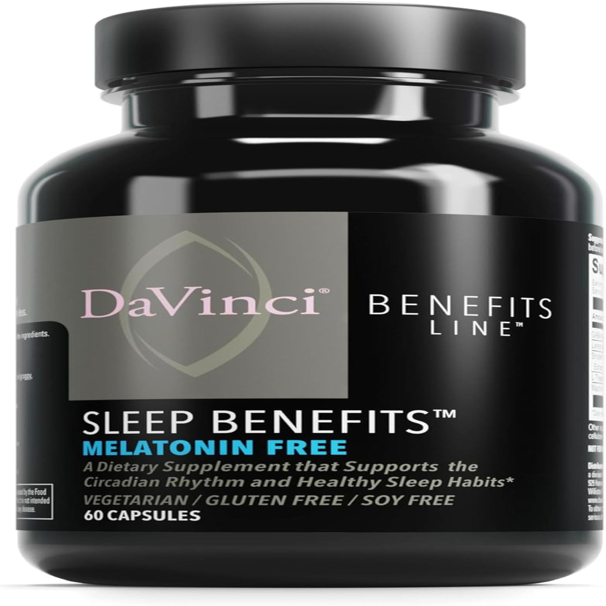 DaVinci Sleep Benefits bottle and 60 capsules - melatonin-free sleep support