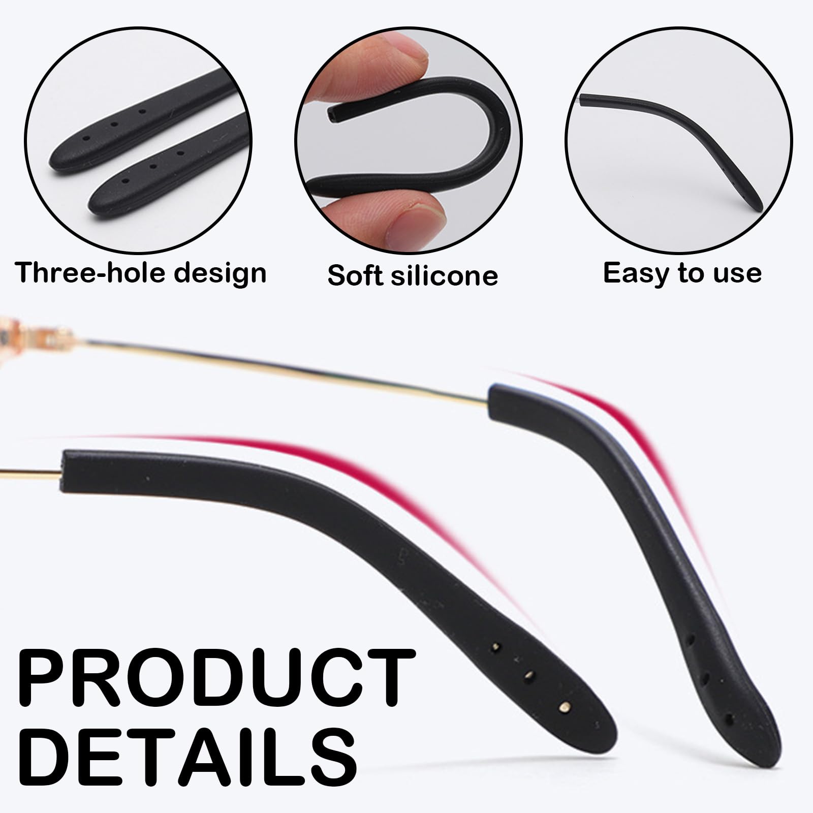 Silicone temple sleeve for thin metal frame glasses