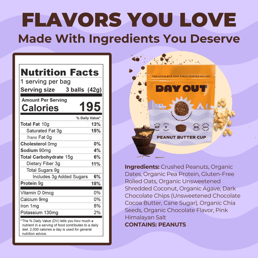 Day Out Peanut Butter Cup bites offer indulgent flavor and quick energy between meals.
