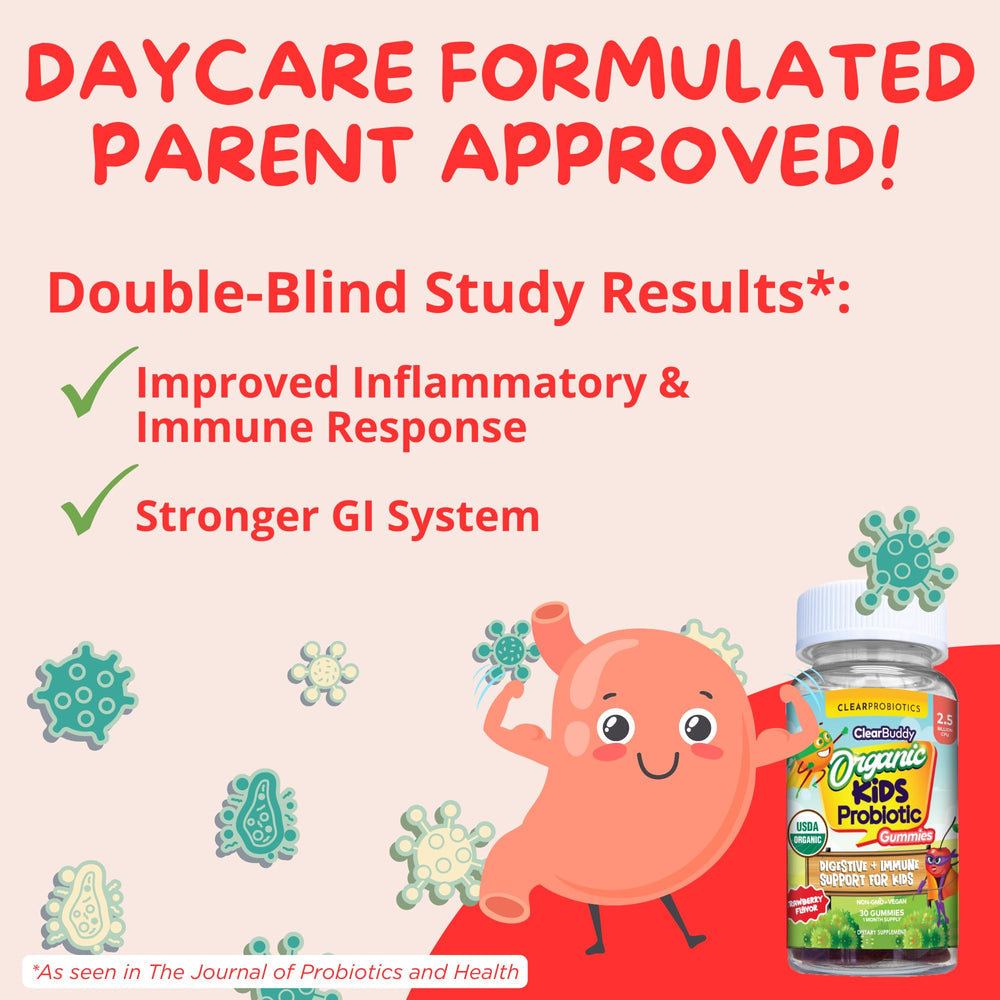 Bottle of daycare-formulated kids probiotics gummies