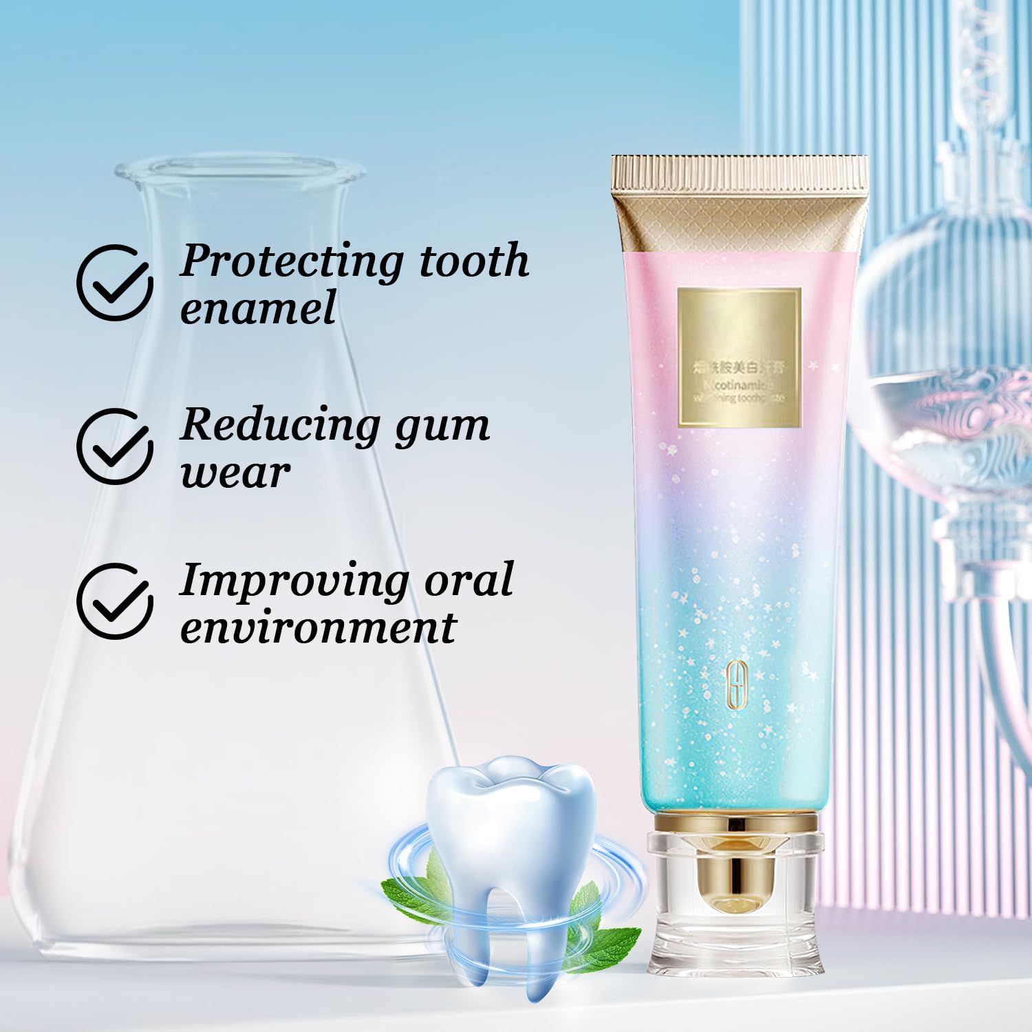 Close-up of Niacinamide whitening toothpaste tube
