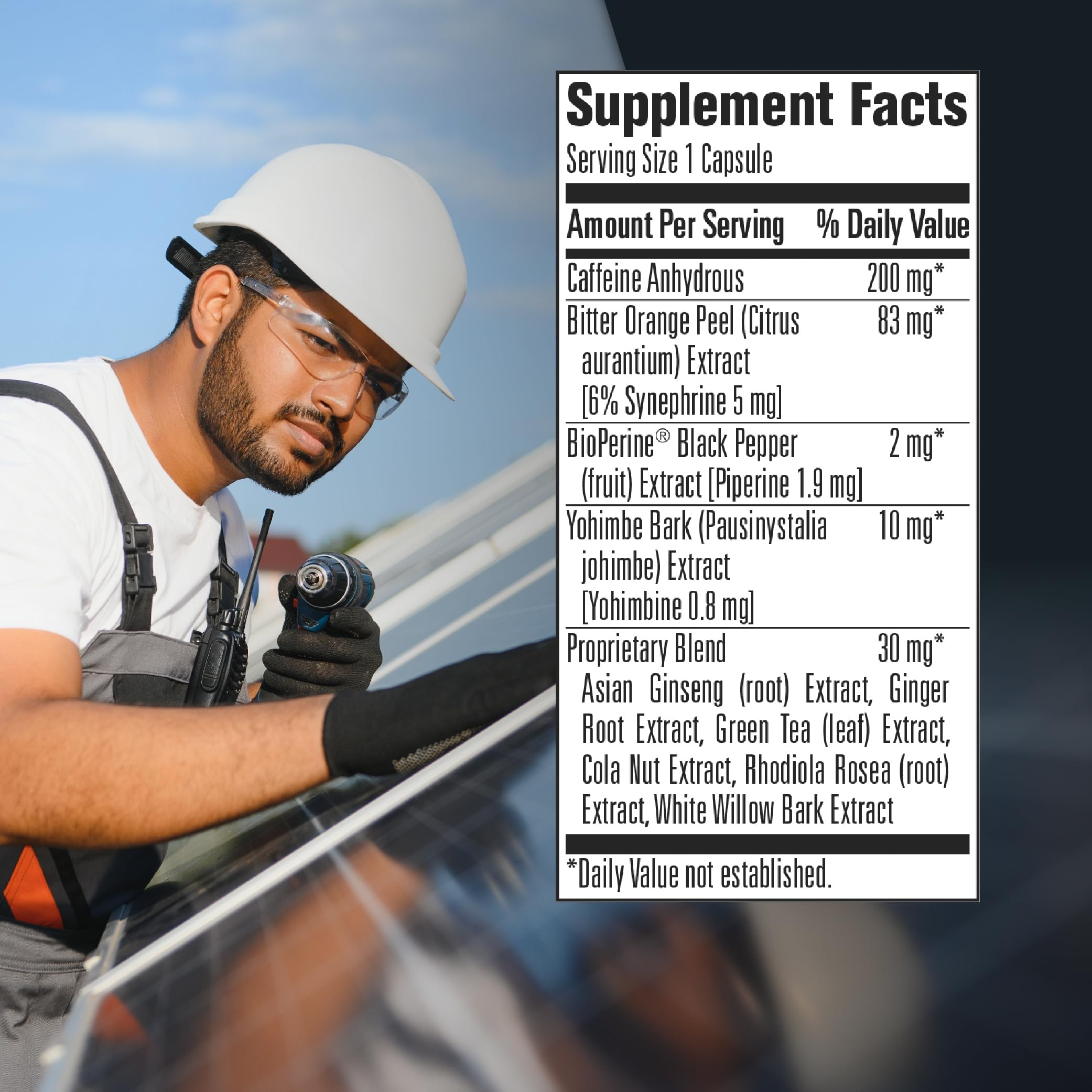 Tablet showing caffeine energy boost (200mg)