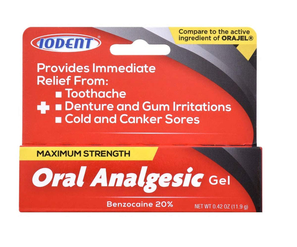 DDI Iodent Oral Analgesic Gel, max strength, alcohol-free, unflavored, 0.42 oz tube (24-count package)