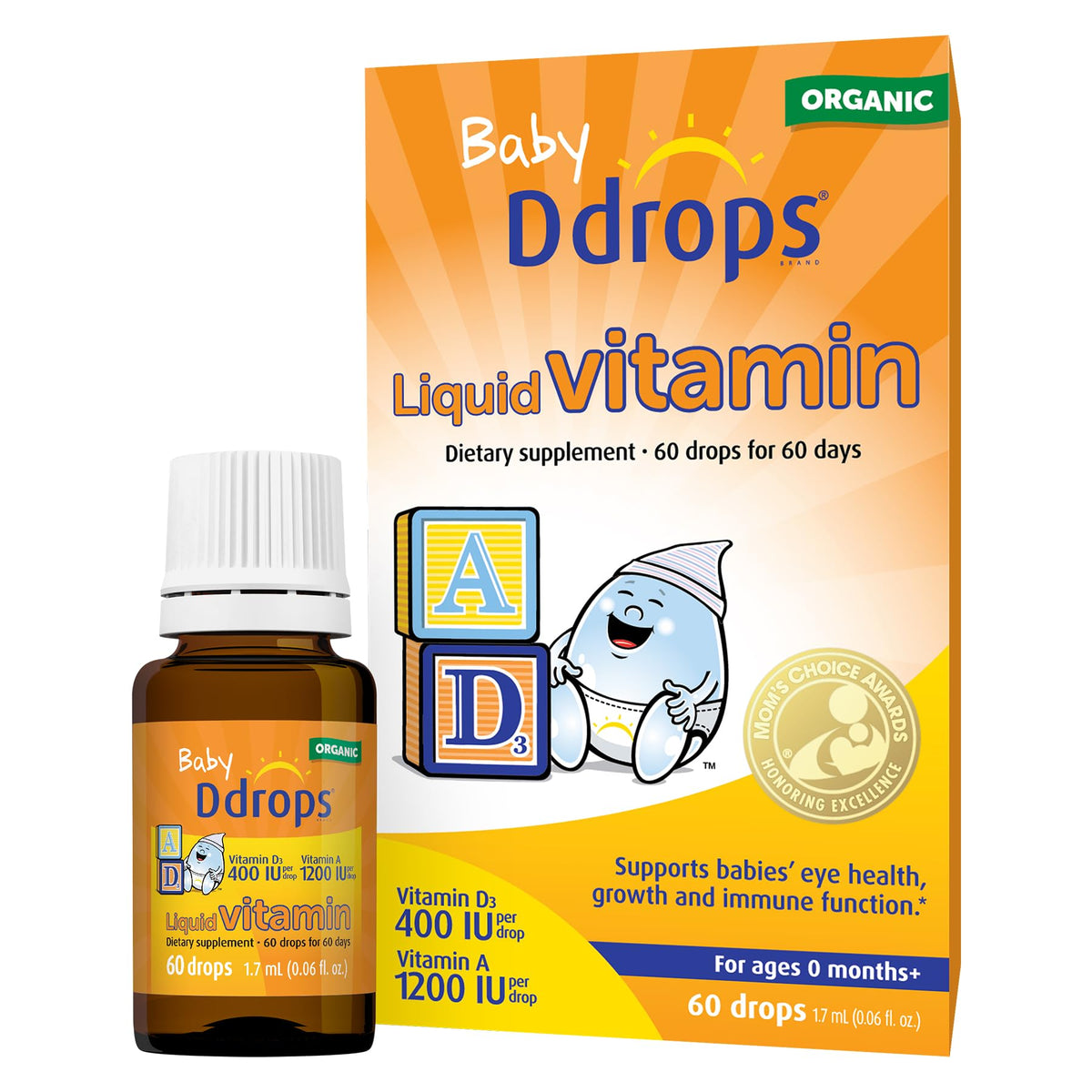 Ddrops Baby Organic A&D Drops bottle