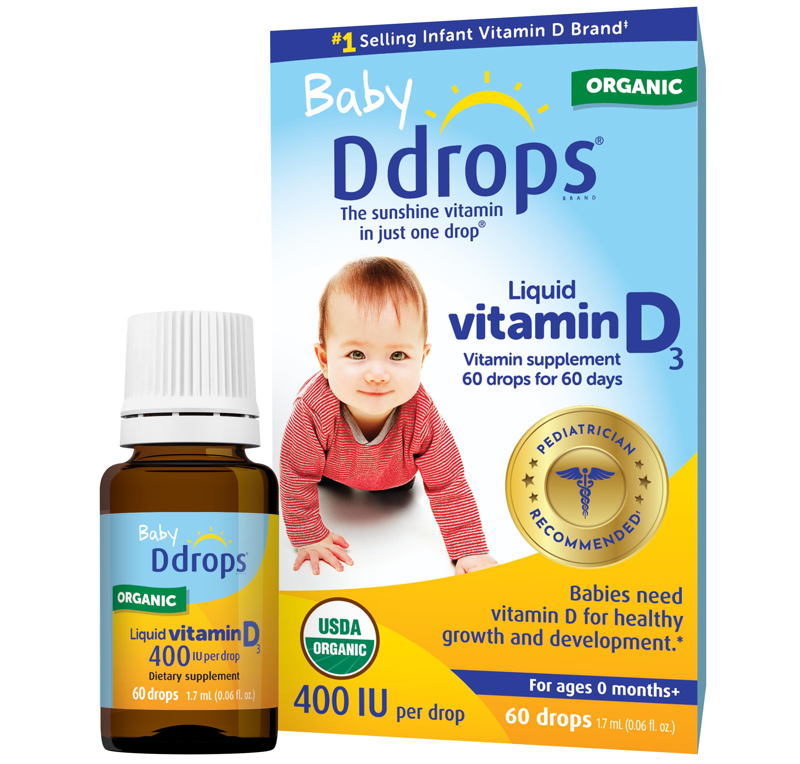 Ddrops Baby Vitamin D3 400 IU bottle with dropper