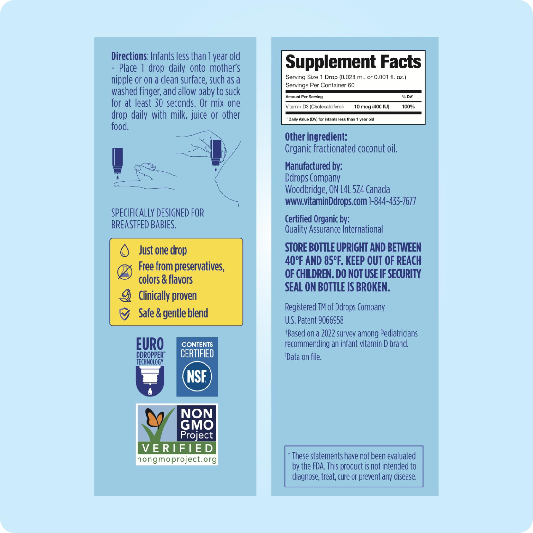 Dropper dispensing vitamin D3 from the bottle