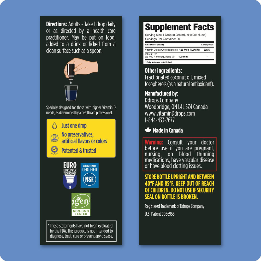 Bottle label showing D3 and K2 (MK7) ingredients