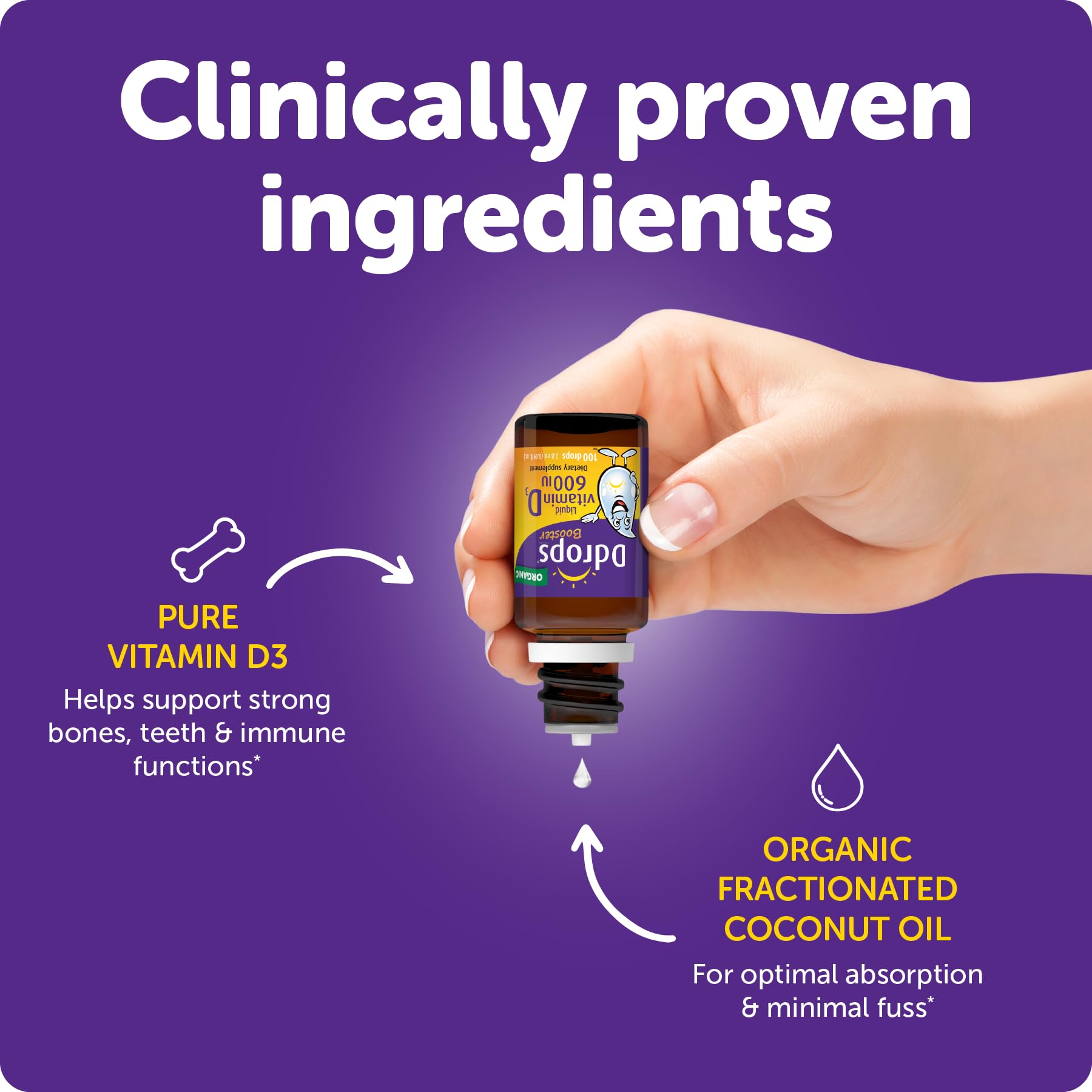 Close-up of Ddrops Kids Booster bottle