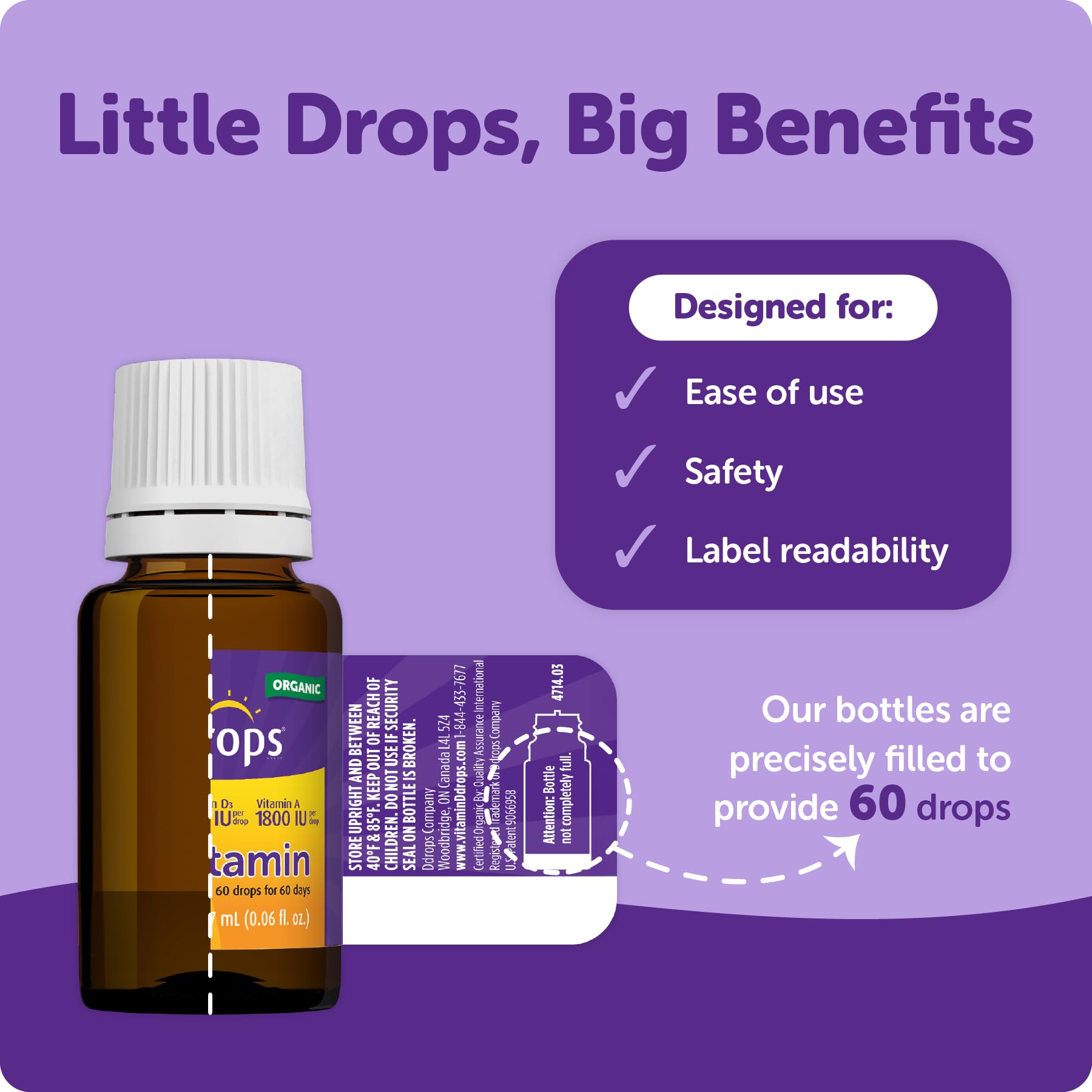 Ddrops Kids Organic Liquid Vitamins bottle shown from the side