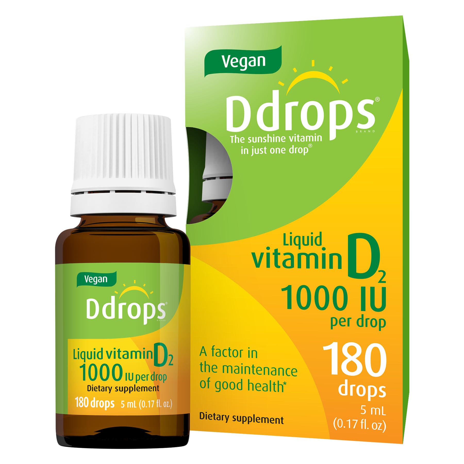 Ddrops Vegan 1000 IU bottle with dropper on white background