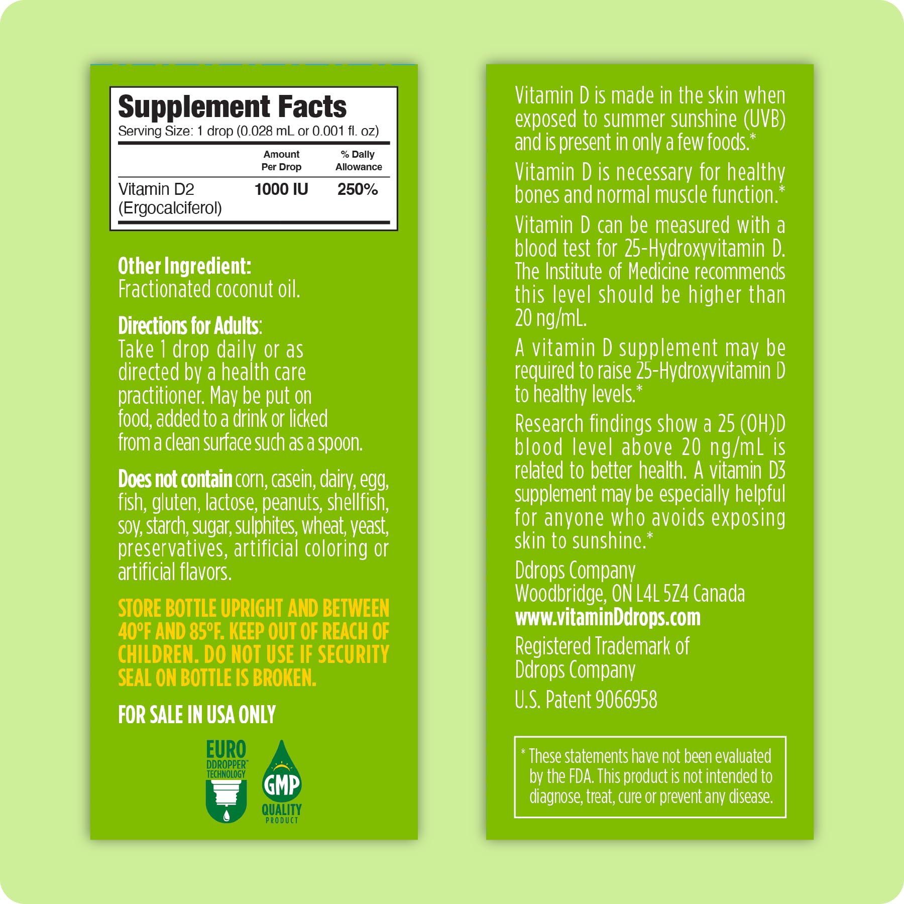 Label highlighting Vitamin D2 and fractionated coconut oil ingredients
