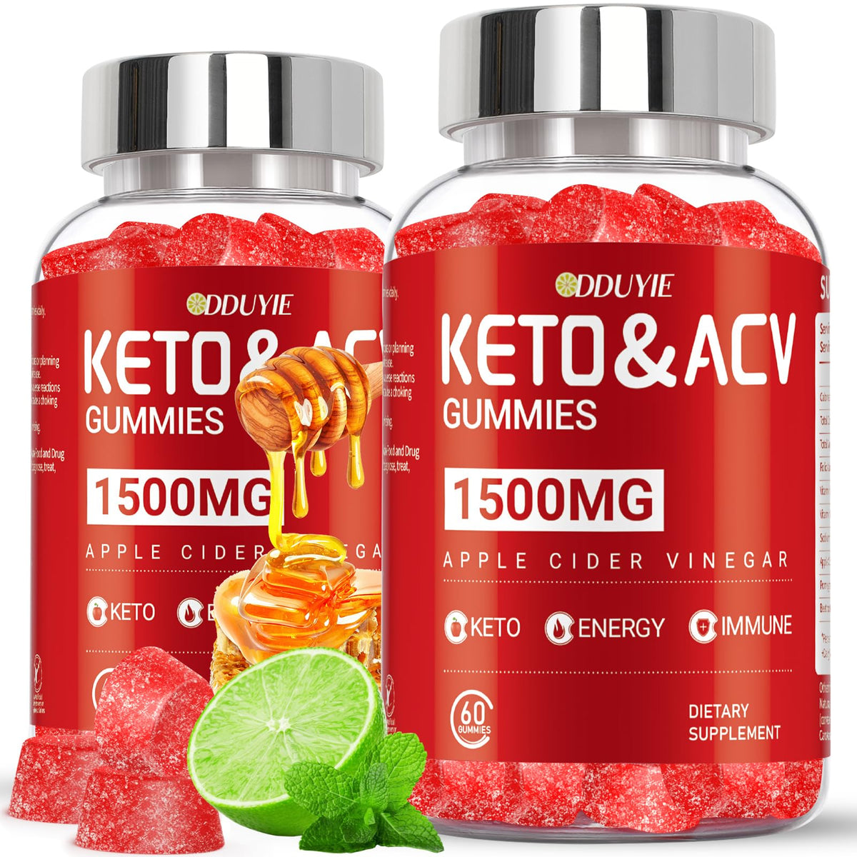 DDUYIE Keto ACV Gummies bottle front showcasing lemon honey flavor for keto support.