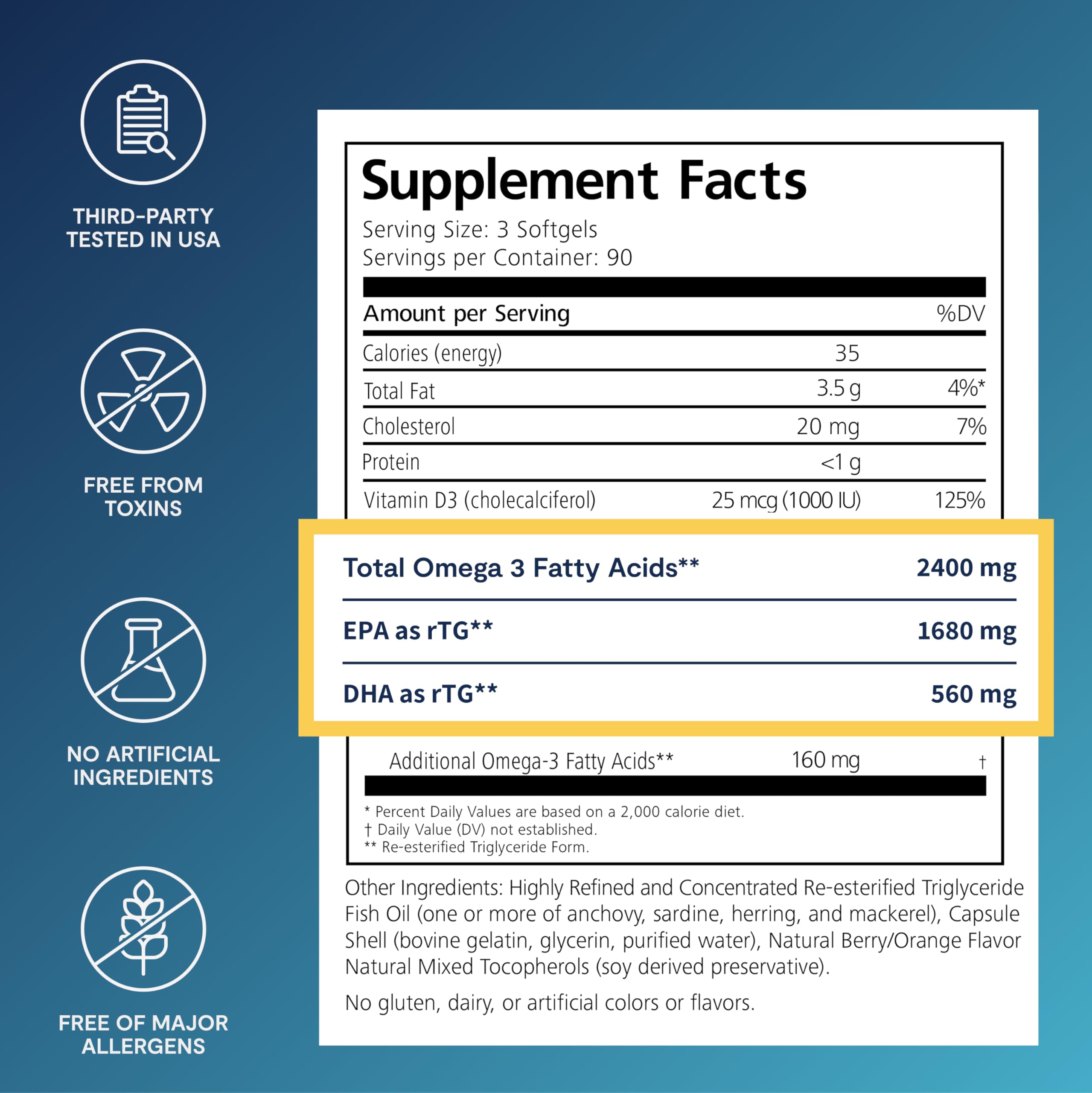 Close-up of burpless omega-3 softgels