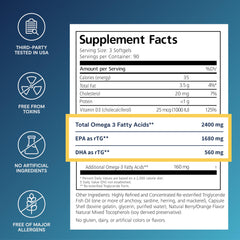 Close-up of burpless omega-3 softgels