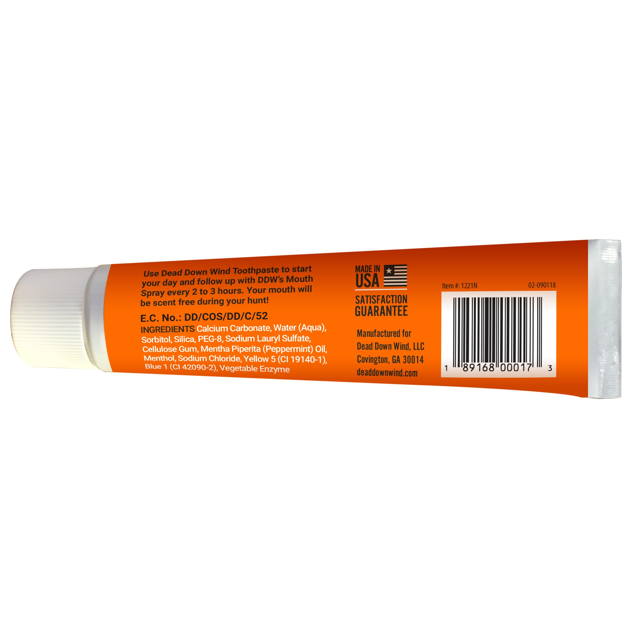 Dead Down Wind Toothpaste packaging and 3.5 oz size