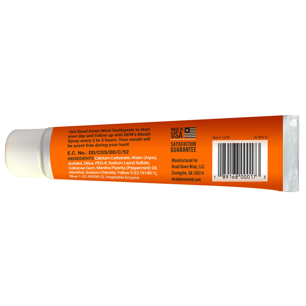 Dead Down Wind Toothpaste packaging and 3.5 oz size