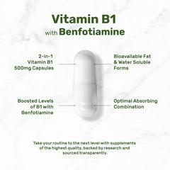 Hero image of DEAL SUPPLEMENT Vitamin B1 500mg bottle featuring 2-in-1 thiamine formula