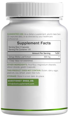 Ginkgo Biloba 500mg capsules on white background