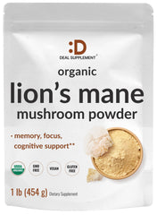 Front view of Lions Mane Powder 1500mg per serving in 1lb package