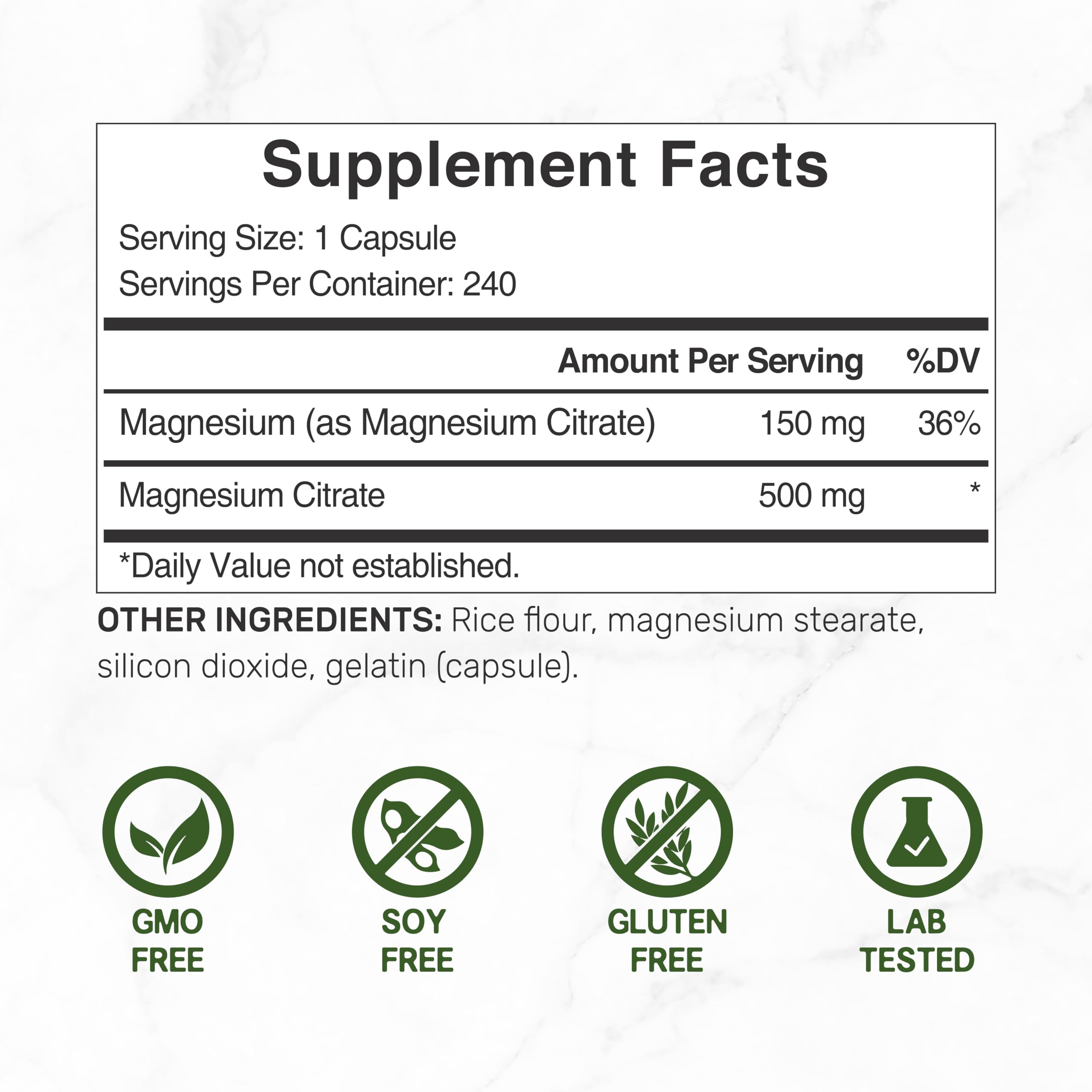 Magnesium citrate 500mg capsules close-up